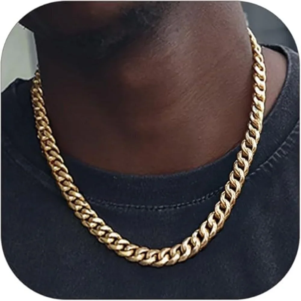 Miami Cuban Link Chain Necklace for Men Stainless Gold-10mm Plated Hip Hop